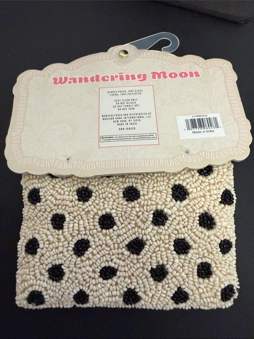 Wandering Moon | Cream & Black Polka Dot Beaded Coin Purse